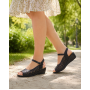 Sandale dama negre din piele naturala cu platforma joasa si perforatii florale Elviora CLP02N